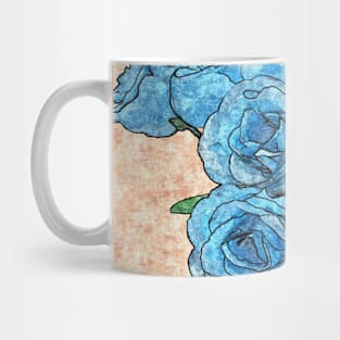 Shabby-Chic Vase of Blue Roses Flowers Bouquet Painting Mug